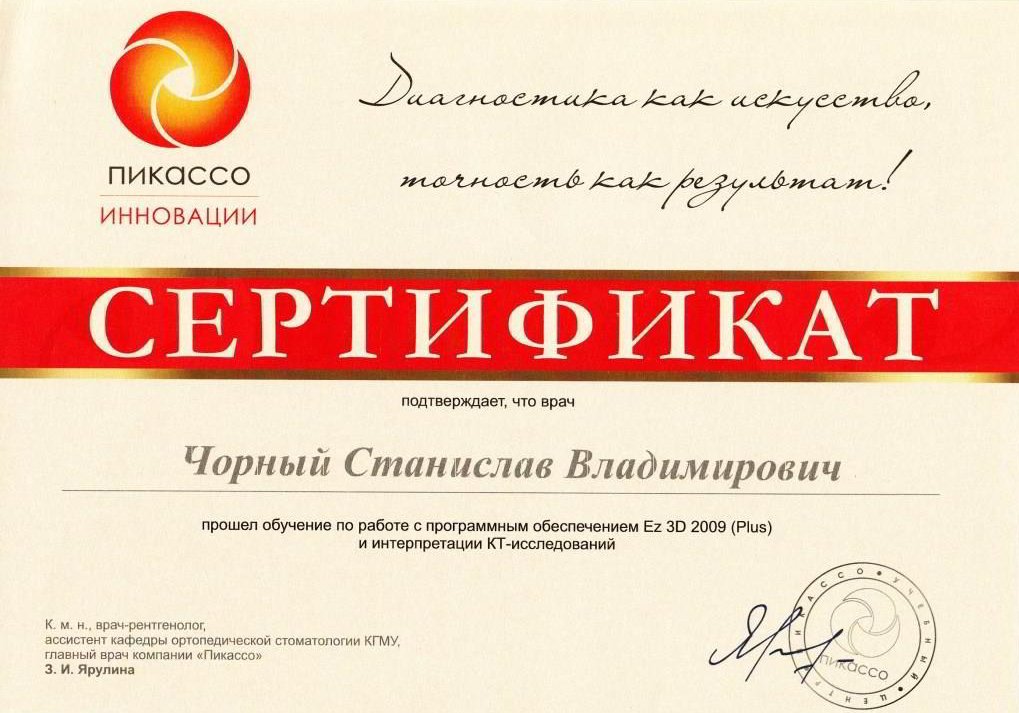 Чорный Станислав Владимирович - Сертификат Чорного Станислава Владимировича